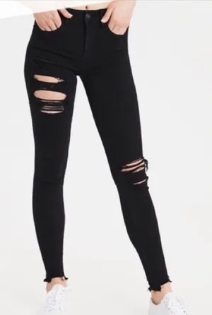 American Eagle Black‎ Distressed High Rise Jeggings thumbnail 1