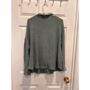 Bucketlist Womens Sage Green Waffle Knit Button Up Shacket Shirt Large‎ Thermal thumbnail 6
