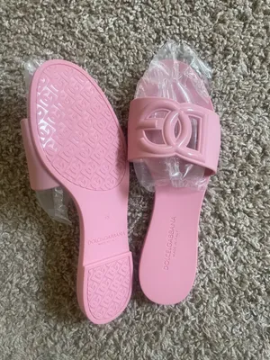 Dolce & Gabbana  Pink Rubber D&G Logo Slide Sandals thumbnail 2