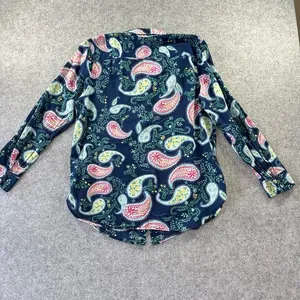 Talbots Navy Blue Paisley Floral Button Down Shirt‎ 100% Cotton Long Sleeve thumbnail 6