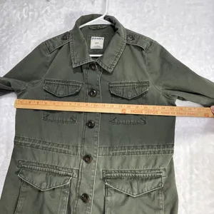 Old Navy Womens S Utility Jean Jacket Army Green Pockets Long Sleeve Grunge Y2K thumbnail 6