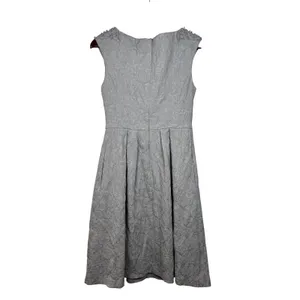 Adrianna Papell Cocktail Dress Womens 6 Silver Beaded Pearl‎ Floral Textured thumbnail 6