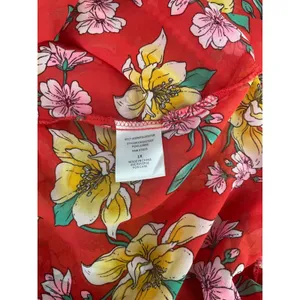 MIKEN Swim Cover-Up Dress 1X Poppy Red Citrus Floral Tie Straps Sheer‎ thumbnail 6