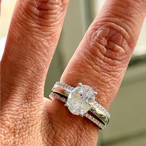 NWOT 3PC Stunning Silver Tone Bridal Set Oval 2.5ct Simulated diamonds ring in 7 thumbnail 5