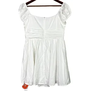 NWT Cider Linen Blend Ruched Ruffle Square Neck Mini Dress Zip Back Large White thumbnail 5