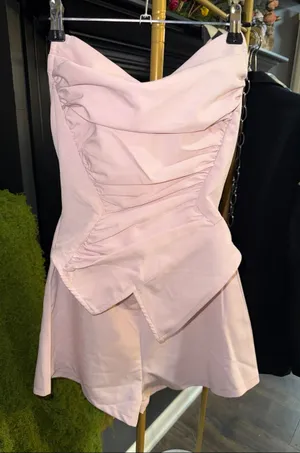 PrettyLittleThing Light Pink Strapless Ruched Playsuit thumbnail 1