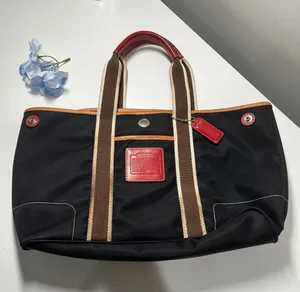 Y2K Coach Hamptons Weekend Tote Bag Black Nylon Red Leather Trim 5078 thumbnail 1