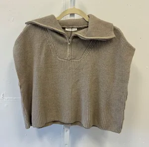 NWT Miss Love Taupe Ribbed Quarter Zip BoxySweater Vest SWT8095 Small thumbnail 1