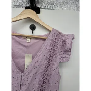 Miami Womens Lavender Purple Maxi Dress Size L‎ NWT Button Down Eyelet Coquette thumbnail 4