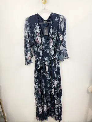 City Chic NWT Mysterious Navy Ruffle V-Neck Floral Flowy Maxi Dress Size 18 thumbnail 2