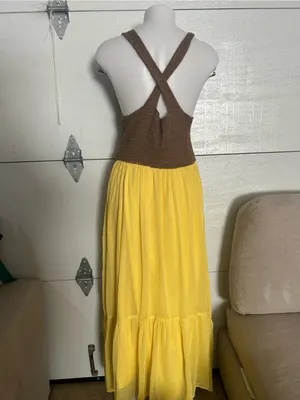 Zara Brown Crochet Bodice Yellow Maxi Dress thumbnail 4