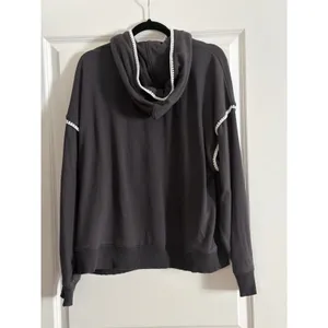 American Eagle Grey Hoodie Whipstitch Crochet Contrast Trim Oversized XL thumbnail 8