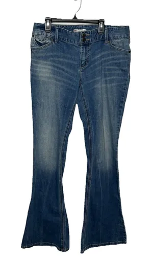 Free People Blue Flare Mid Rise Stretch Denim Jeans Boho Size 30 Womens thumbnail 1