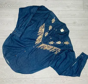 Iif vintage 80s tassel western blue jean button up long sleeve shirt petit thumbnail 1