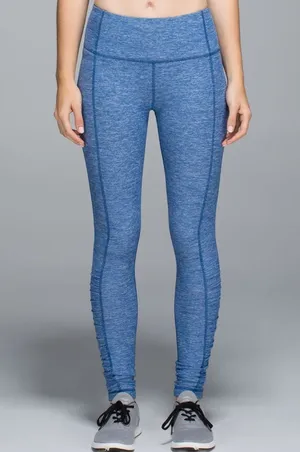 Lululemon Turn Around Tights Blue Heathered Ruched Leggings Rulu thumbnail 1