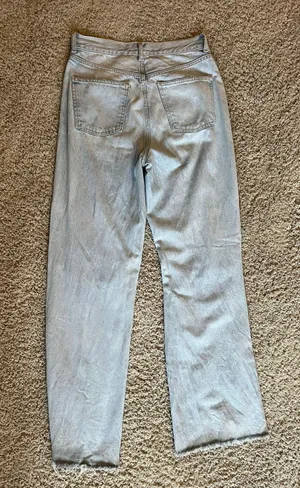 ZARA Light Wash Wide Leg High Waisted Ripped Jeans thumbnail 9