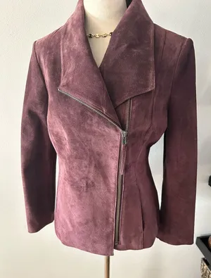 Preston and York Purple leather jacket size small real suede thumbnail 1