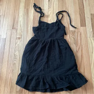 Old Navy Black Mini Dress Small Black Cottagecore Sundress Tie Strap 100% Cotton thumbnail 7