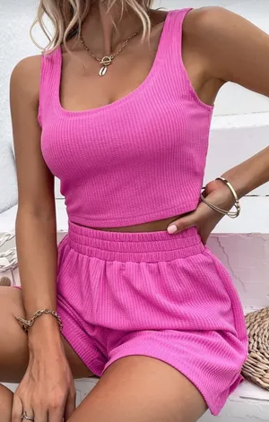 SheIn Rib-knit Crop Tank Top & Shorts thumbnail 2