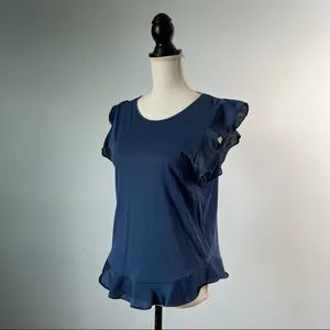 J. CREW | Blue Ruffle Sleeve & Hem T-shirt Sz S thumbnail 4