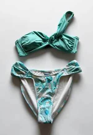 Shade &‎ Shore Turquoise Green One Shoulder Floral Bikini Set NWT Medium 8-10 thumbnail 1
