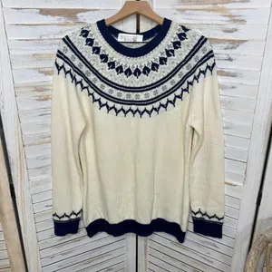AMOUR VERT Women's XL Whistler Nordic Fair Isle Ribbed Knit Sweater Navy Cream thumbnail 2