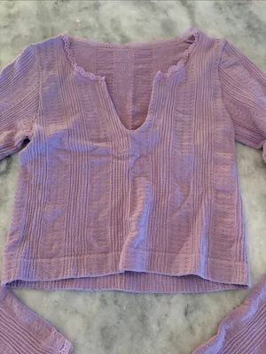 Urban Outfitters Lavender Lace-Trim Knit Crop Top thumbnail 2