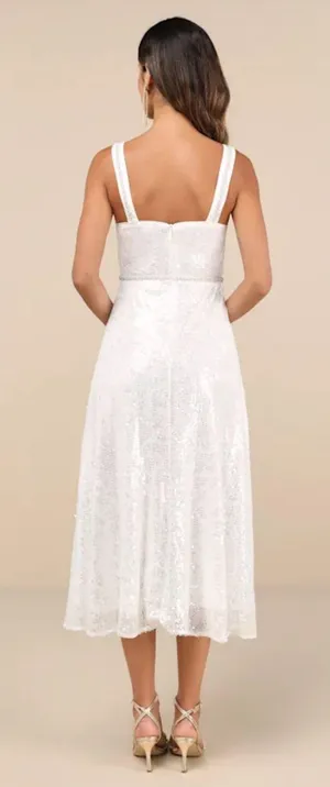 Lulus White Sequin Pearl Midi Dress thumbnail 3