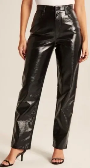 Abercrombie & Fitch 90s Straight Ultra High Rise Curve Love vegan leather pants thumbnail 1