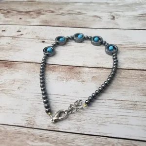 Dark Grey Metallic Beads - Turquoise Tone Beads Bracelet Clasp Closure thumbnail 3