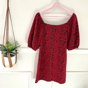 Free People Sunset Mini Dress Red Floral Puff Sleeve Size M OB1037978 thumbnail 7