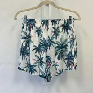 NWT Cupshe Palm Tree Print Shorts White Green Elastic Paperbag Waist‎ Tassel Sm thumbnail 2