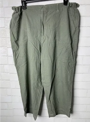 Sag Harbor Sport Capri Pants Woman Olive Green Womens 16W Linen‎ Zip Lagenlook thumbnail 1