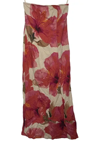 NWT Anthropologie Pink Red Floral Linen Cotton Strapless Maxi Dress Size XXS 2XS thumbnail 1