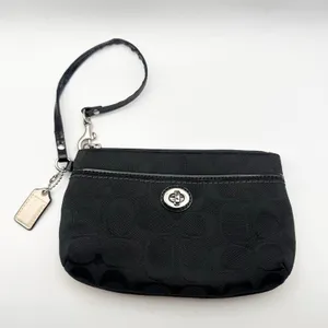 Coach Black Canvas Park Signature Medium Wristlet Zip Wallet Turnlock Pouch thumbnail 1
