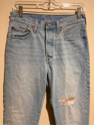 Levi’s 501 Anniversary Straight Leg Light Wash Floral Patchwork Denim Jeans 27 thumbnail 7