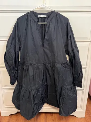 Zara Black V-Neck Long Sleeve Dress thumbnail 1