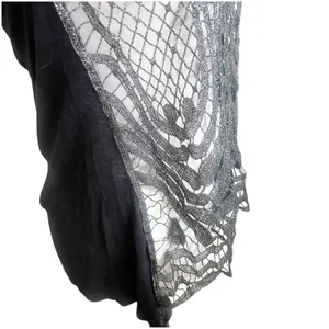 Daytrip Whimsygoth Top Y2K Open Knit Metallic Size Medium Black Silver thumbnail 4