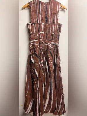 NEW Aje Gabrielle Stripe Pleated Linen Blend Midi Dress brown black small (8) thumbnail 9