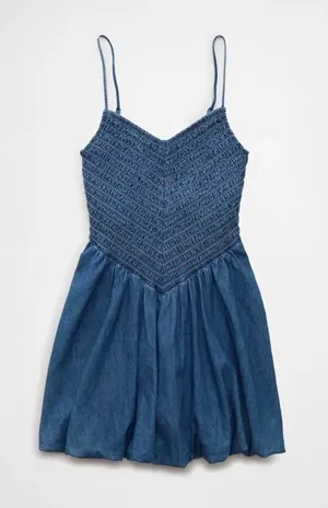 NWT American Eagle Denim Bubble Dress Strappy Mini Dress Country Western Small thumbnail 1