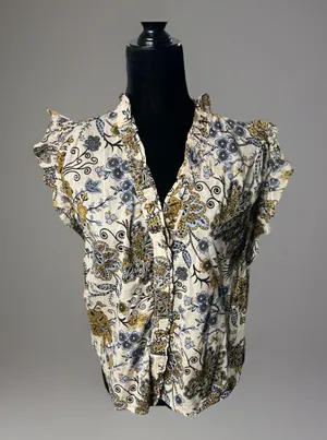 Elan Floral Ruffle‎ Trim Sleeveless Top Blouse Size Medium Cotton thumbnail 1