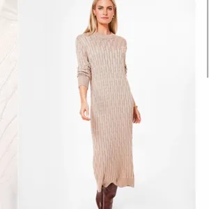 Tuckernuck Gold Metallic Cable Knit Long Sleeve‎ Midi Dress size Medium thumbnail 5