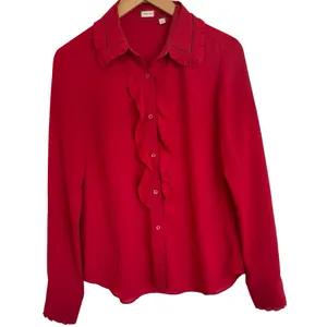 Aritzia Sunday Best‎ Button Down Festive Long Sleeve Shirt Blouse Top M Red thumbnail 7