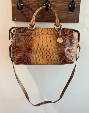 Brahmin Croc Embossed Leather Satchel Bag in‎ Toasted Pecan Melbourne thumbnail 1
