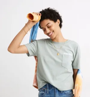 Madewell x Free & Easy Women's Crop T-Shirt Green Size S Graphic Back thumbnail 1