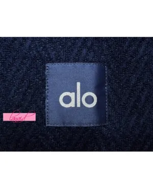 Alo Cropped Cozy Day Henley Pullover Navy V-Neck Velvet Velour Chevron Sweater S thumbnail 11