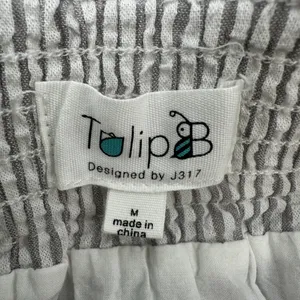 TULIP B Skirt Womens M Gray White Stripe Seersucker Mini Pockets Lined Cotton thumbnail 12