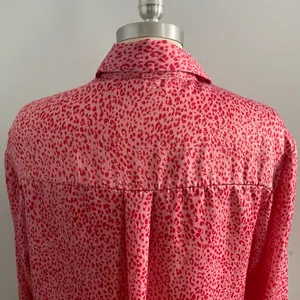 Zara Leopard Print Button-Up Blouse- Pink and Red- Button Cuffs- Size Small thumbnail 6