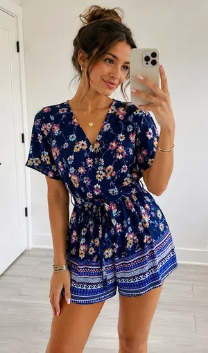 Floral Francesca's Romper Blue thumbnail 1