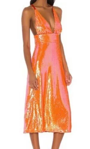Song of Style cross back orange sequin midi dress NWT thumbnail 2
